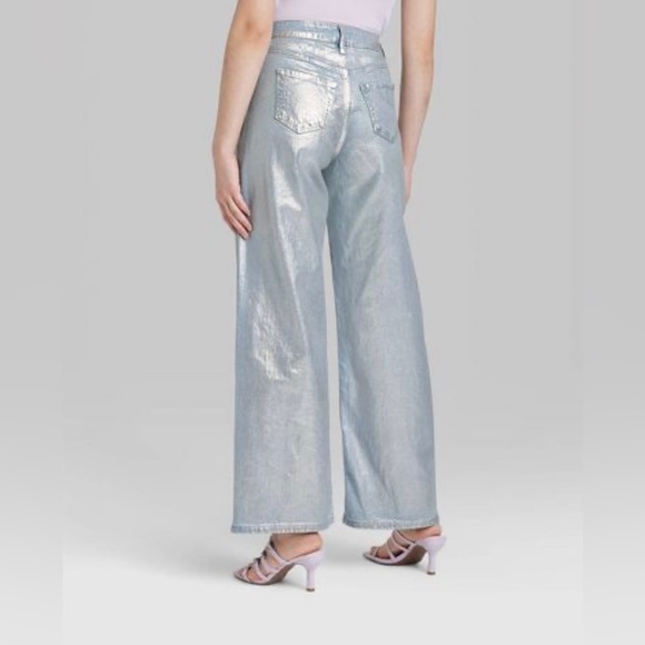 NWT wild fable High Rise Wide Leg Coated Jeans Metallic Silver - Picture 2 of 10